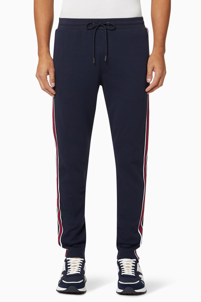 Logo Tape Sweatpants in Cotton Knit, Blue