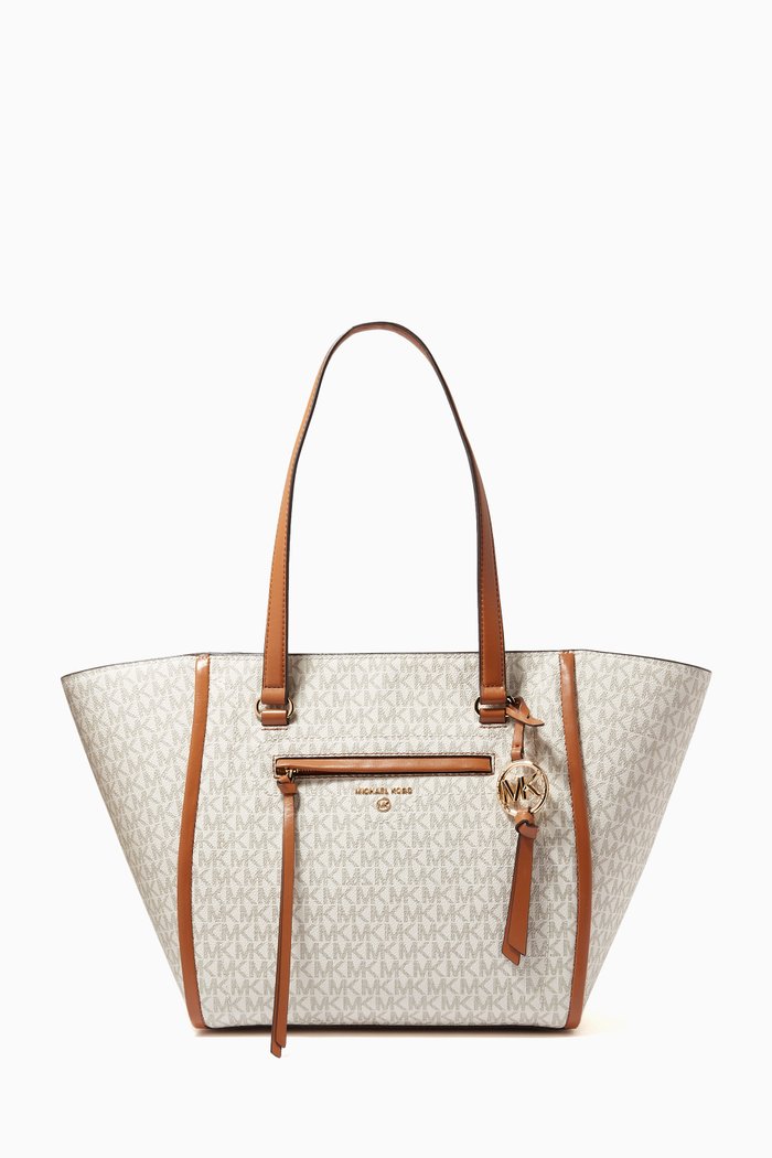 

Medium Carine Tote Bag in Logo Canvas & Leather, White