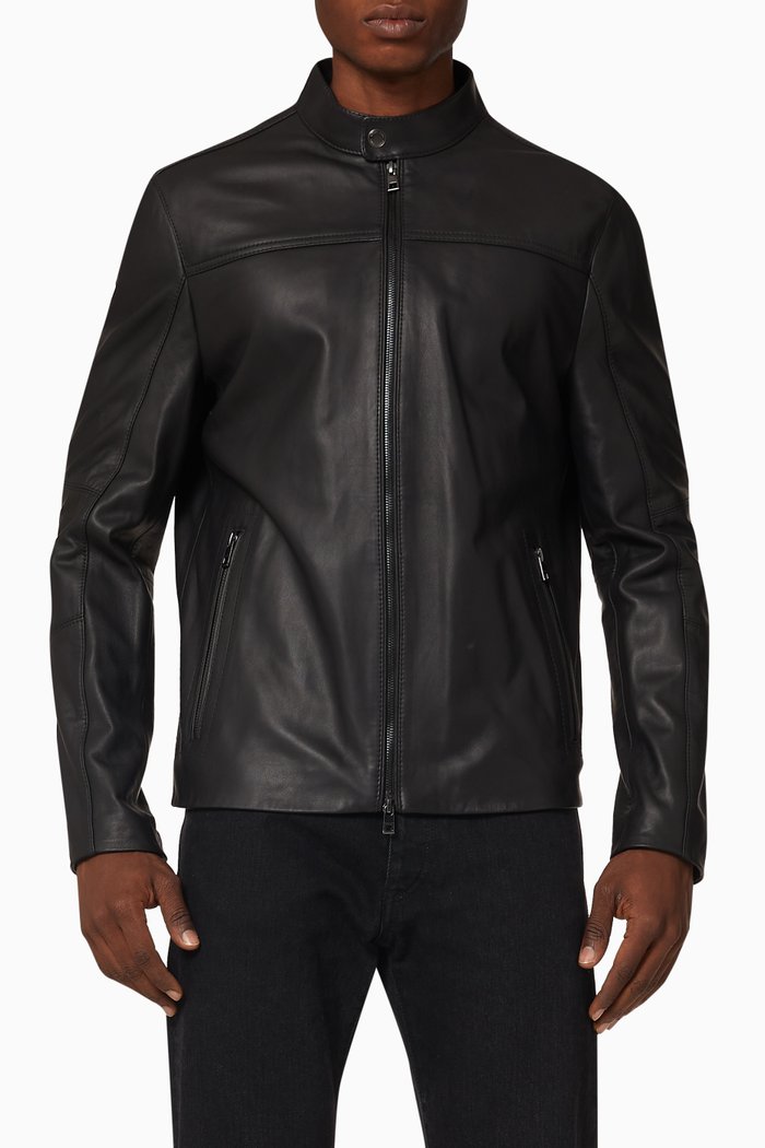 

Basic Racer Leather Jacket, Black