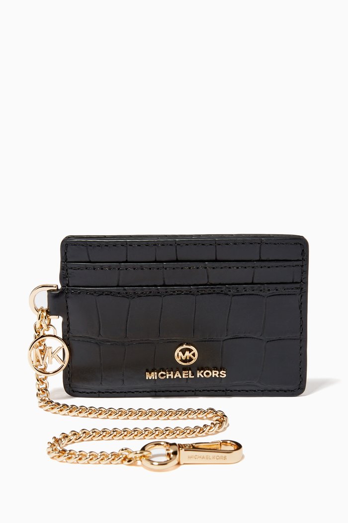 

Small Chain ID Card in Croc-embossed Leather, Black