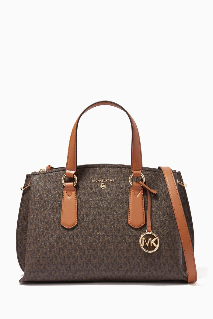 

Medium Emma Satchel Bag in Logo Canvas, Brown