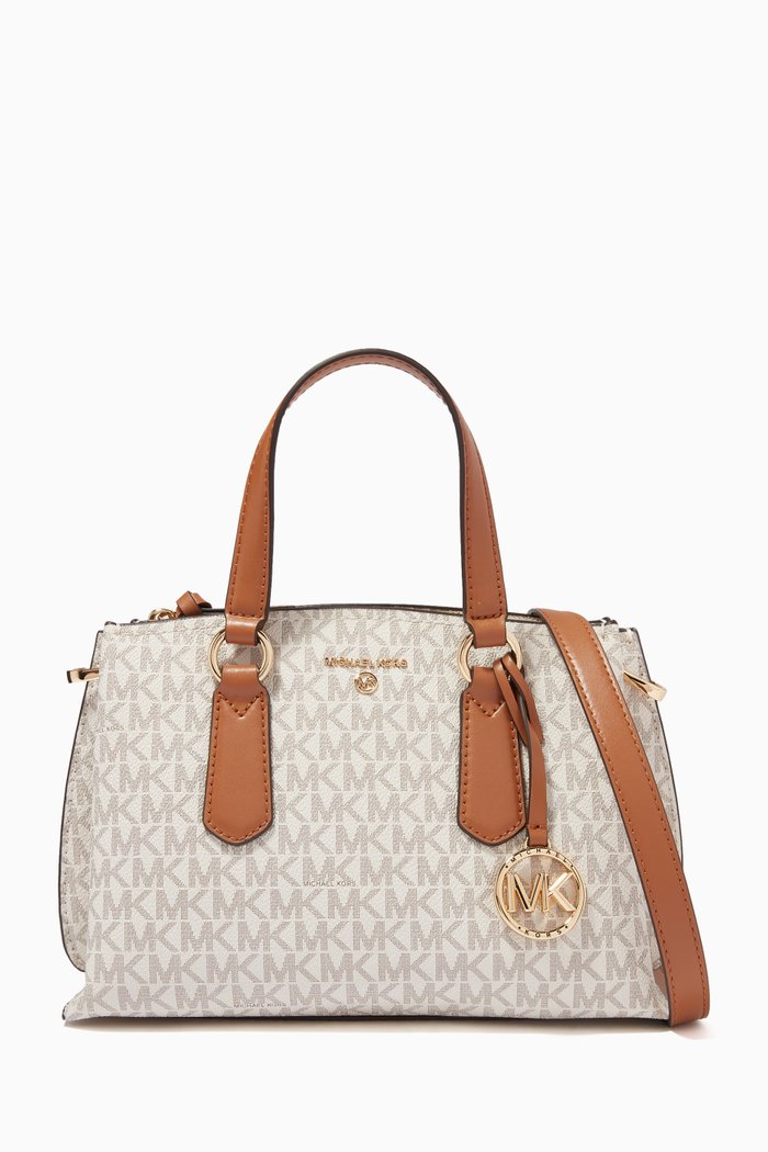 

Small Emma Satchel Bag in Logo Canvas, White