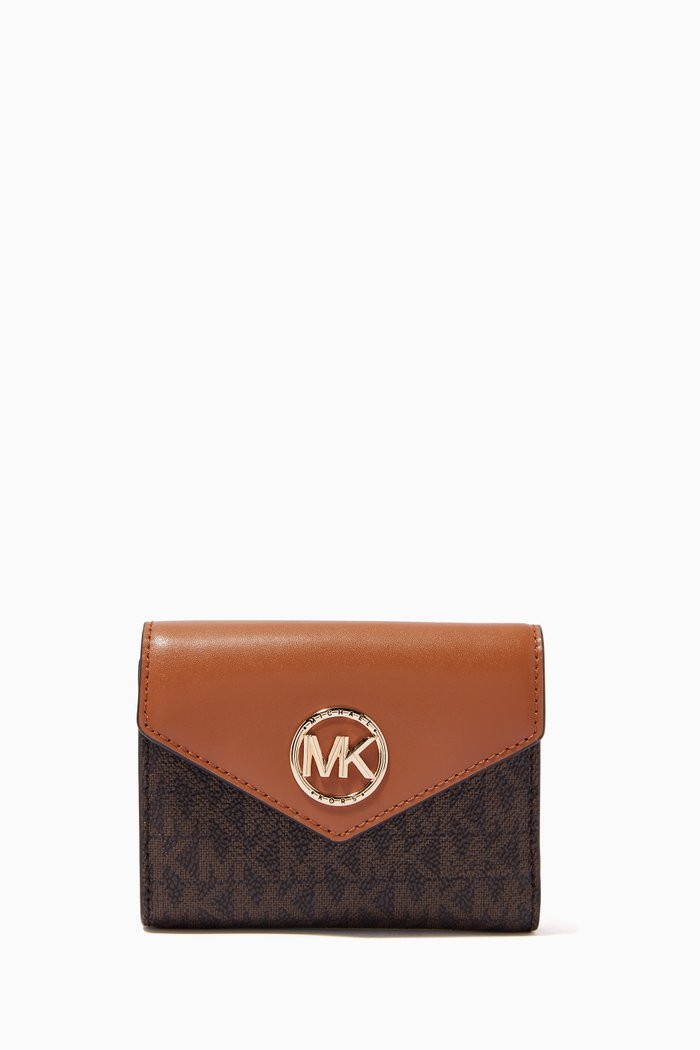 

Medium Carmen Tri-fold Wallet in Canvas & Leather, Brown