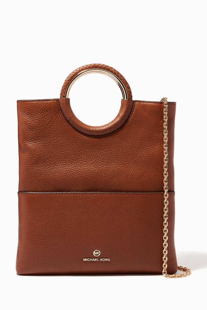 

Medium Fold-over Clutch Bag in Leather, Brown