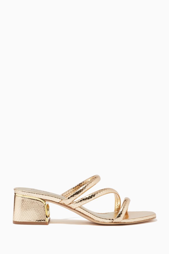 

Lana Mules in Snake-embossed Metallic Leather, Gold