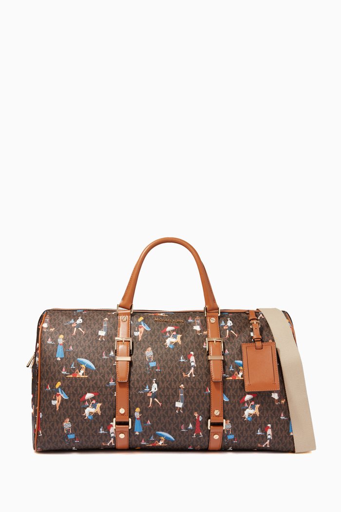Extra-Large Bedford Duffle Bag in Jet Set Girls Logo Canvas & Leather, Multicolour