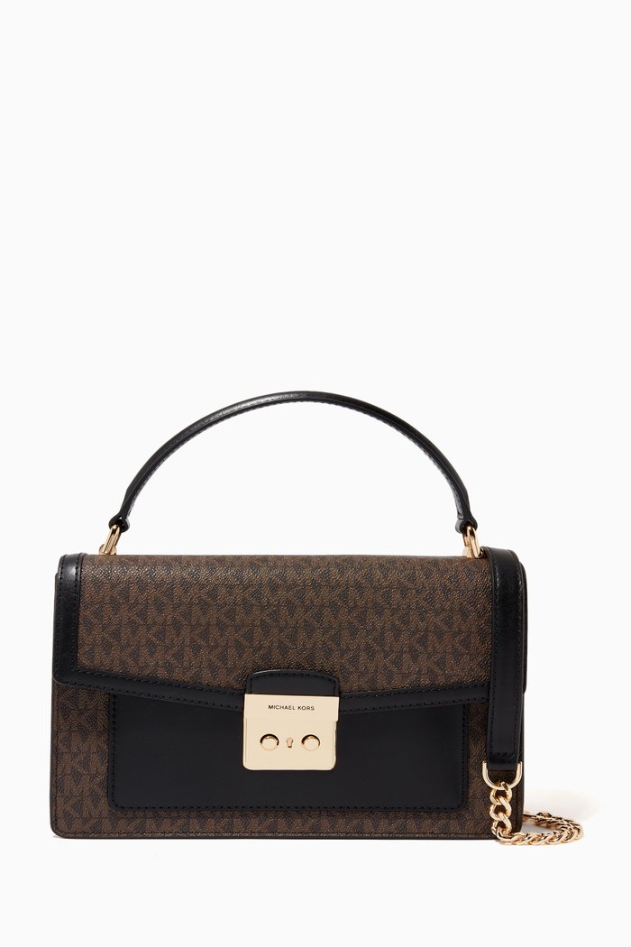 

Medium Sloan Satchel Bag in Canvas & Leather, Brown