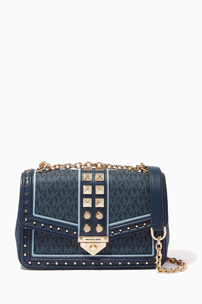 

Large Soho Studded Shoulder Bag in Logo Canvas, Blue