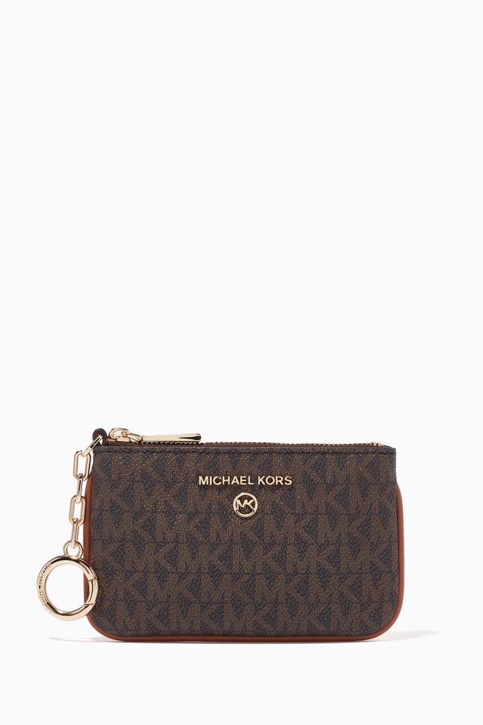 Extra-small Key Card Case in Logo Canvas, Brown