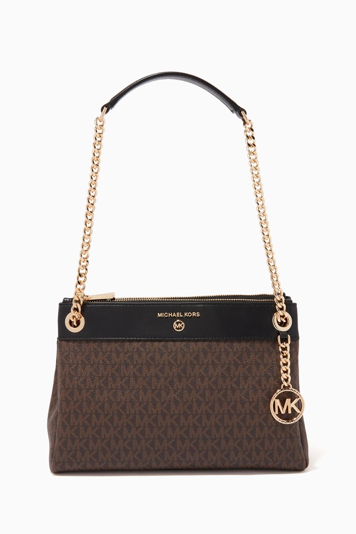

Small Susan Shoulder Bag in Logo Canvas, Brown