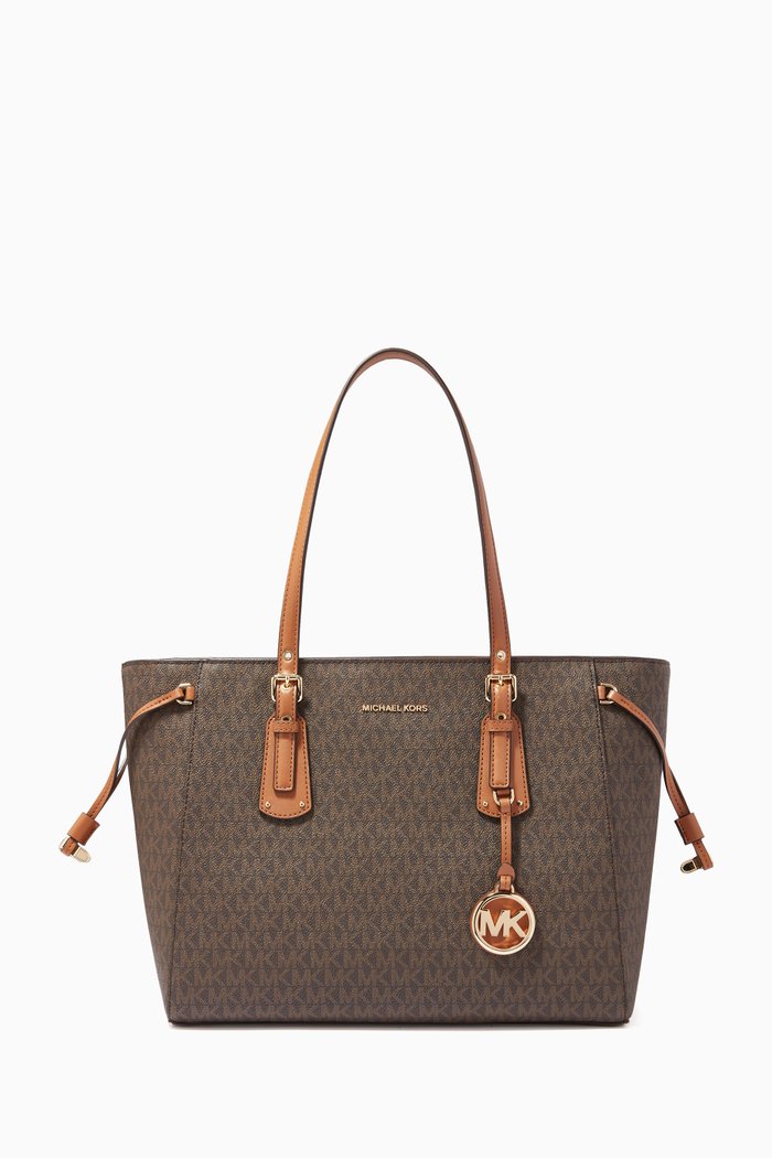 

Medium Voyager Tote Bag in Logo Canvas, Brown