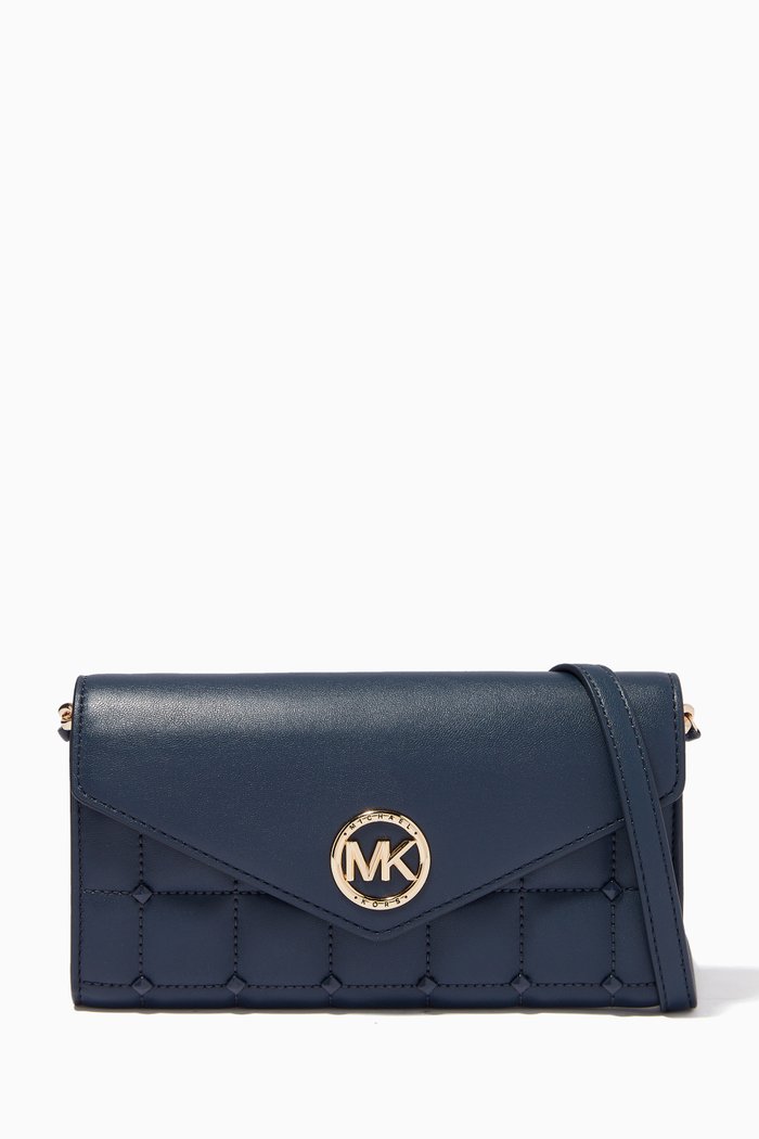 

Carmen Chain Wallet Crossbody in Leather, Blue