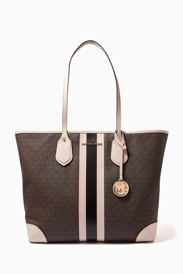

Large Eva Tote Bag in Logo Canvas & Leather, Brown