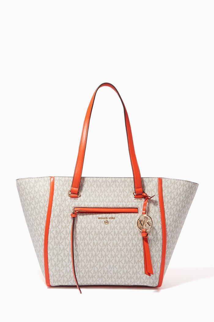 

Medium Carine Tote Bag in Logo Canvas & Leather, Orange