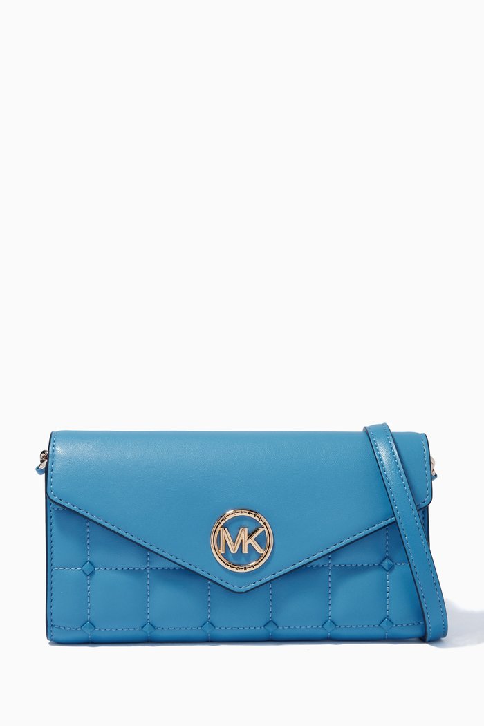 

Carmen Chain Wallet Crossbody in Leather, Blue