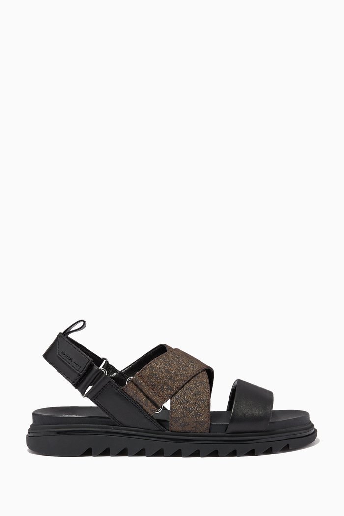 

Damon Sandal in Leather & Logo Canvas, Black