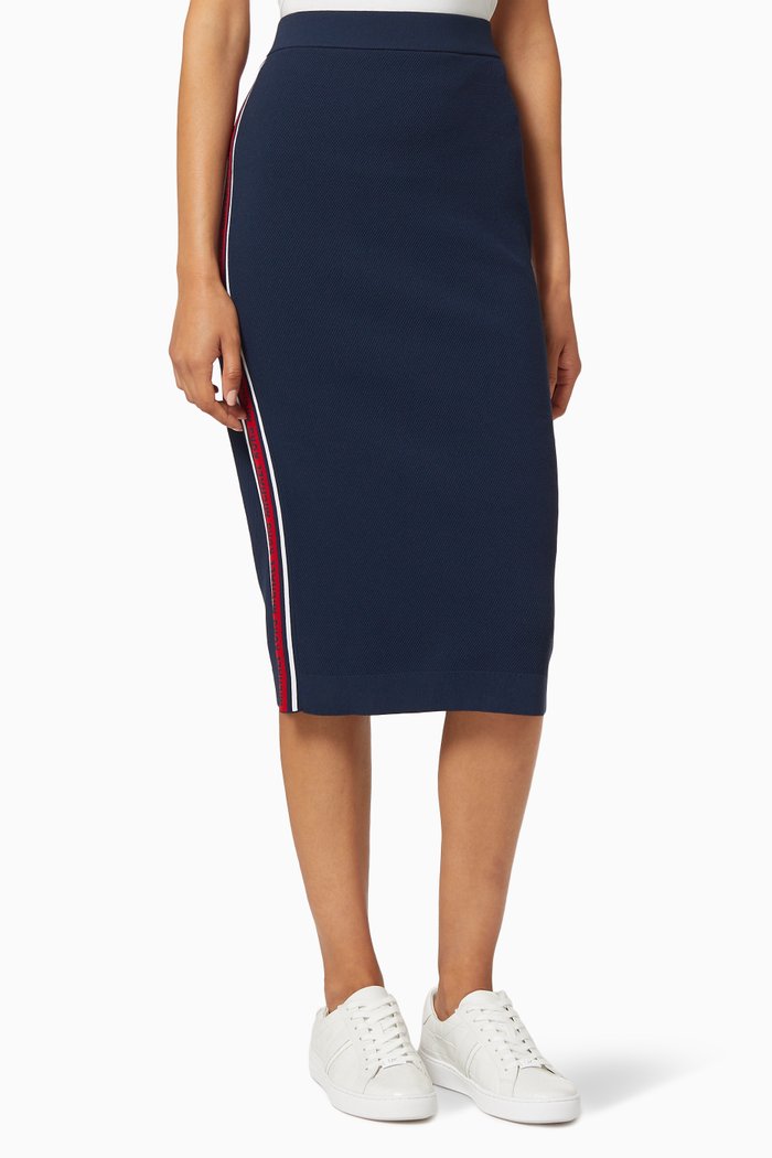 

Logo Tape Knit Pencil Skirt, Blue