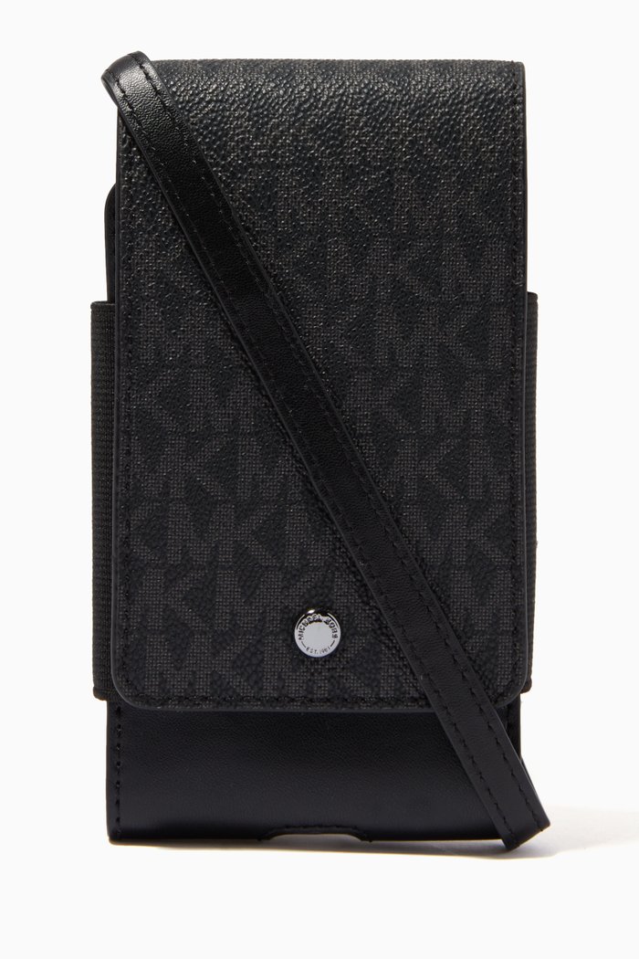

Smartphone Crossbody Bag in Logo Canvas, Black
