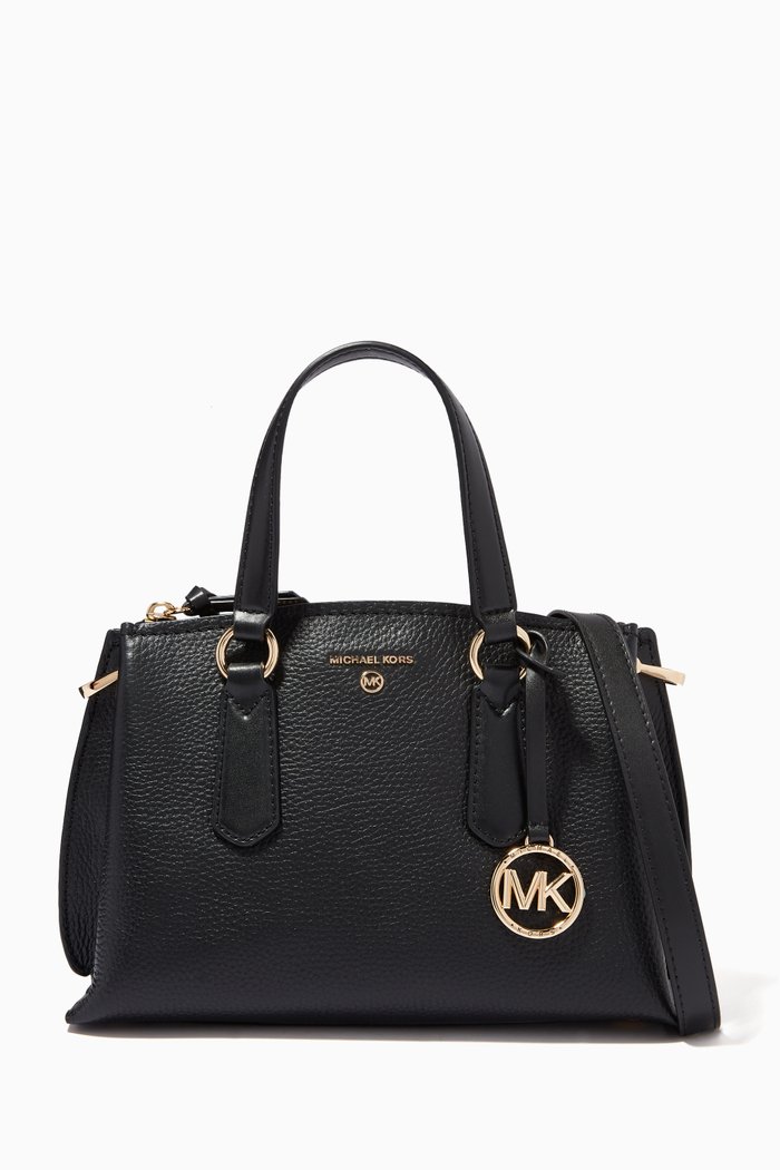 

Small Emma Satchel Bag in Pebbled Leather, Black
