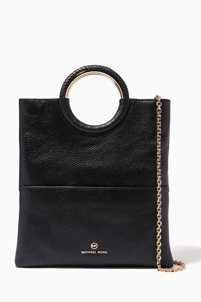 

Medium Fold-over Clutch Bag in Leather, Black