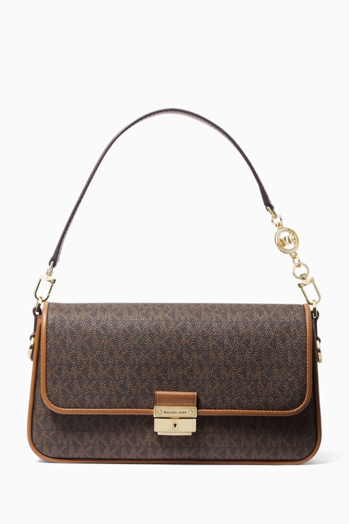 

Small Bradshaw Convertible Bag in Logo Canvas & Leather, Brown