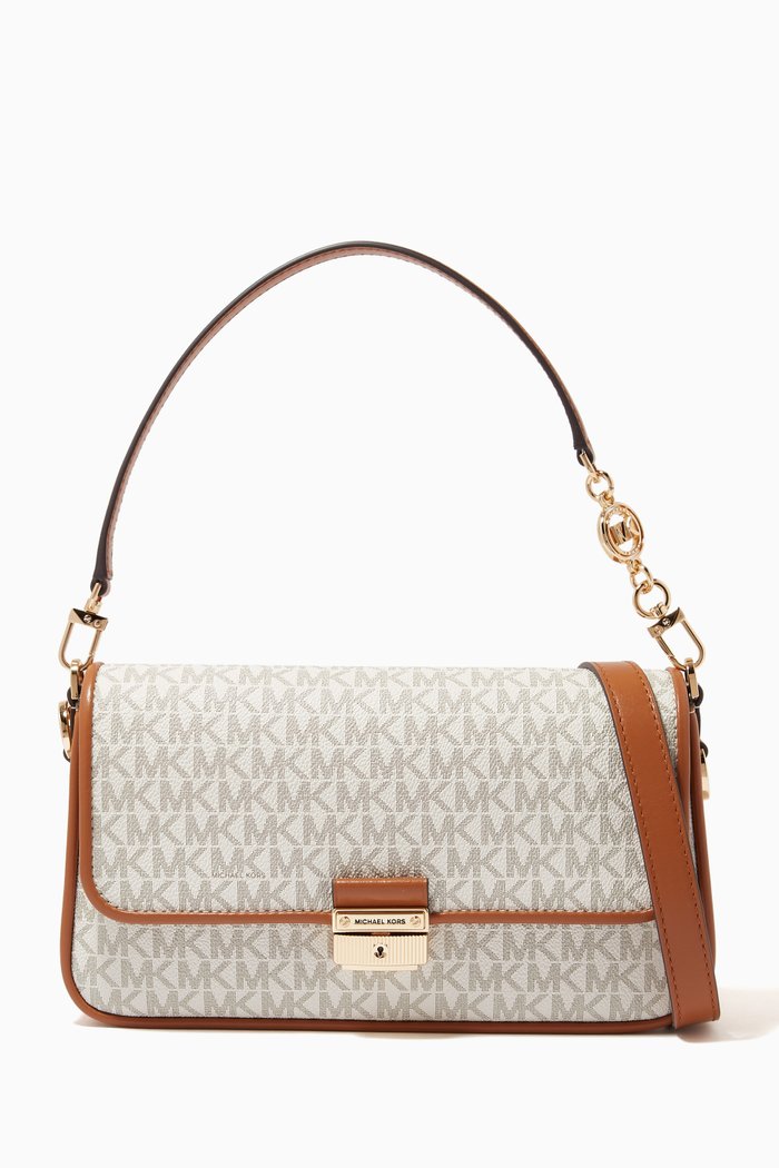 

Small Bradshaw Convertible Bag in Logo Canvas & Leather, White