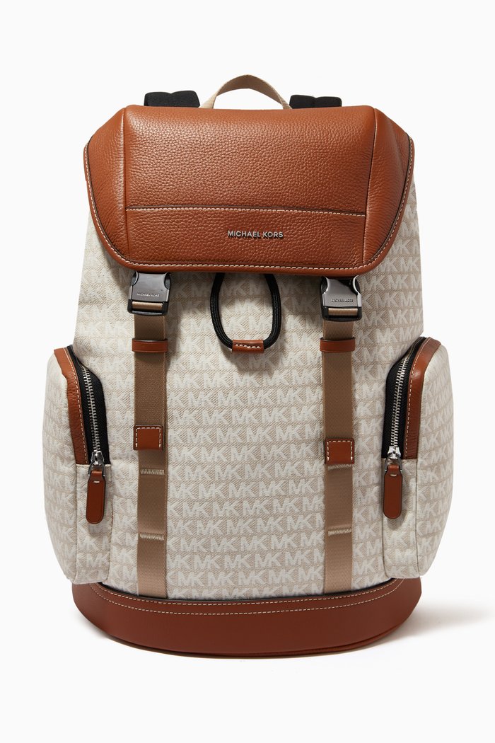 City Backpack in Logo Canvas & Leather, Brown
