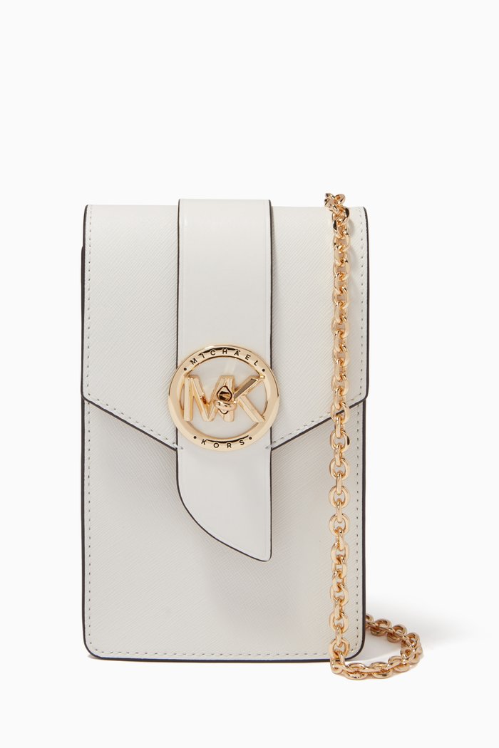 

Small Phone Crossbody in Leather, White