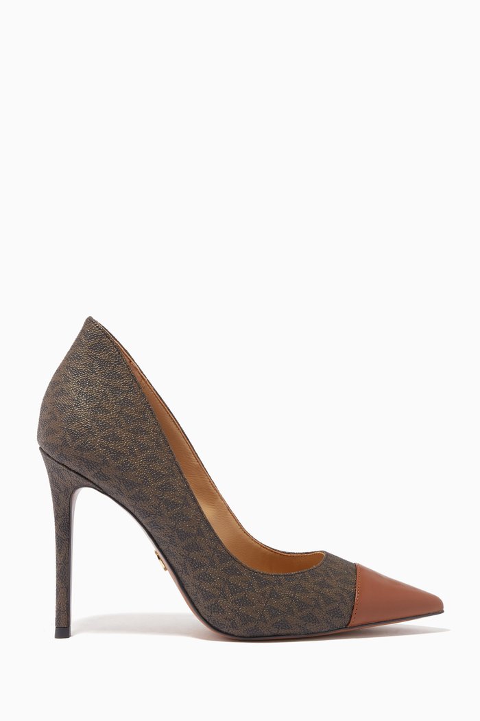 

Keke Toe Cap Pumps in Logo Canvas, Brown