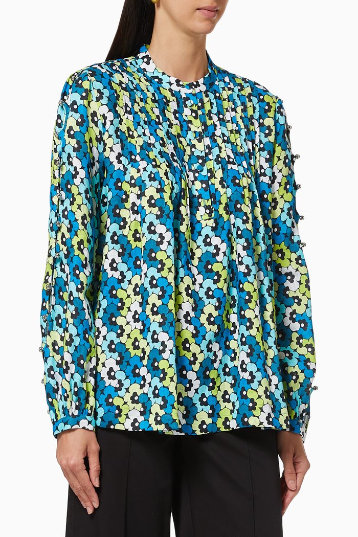 

60s Floral Print Top, Yellow