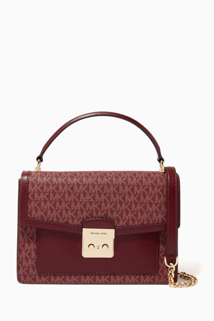 

Medium Sloan Satchel Bag in Canvas & Leather, Red