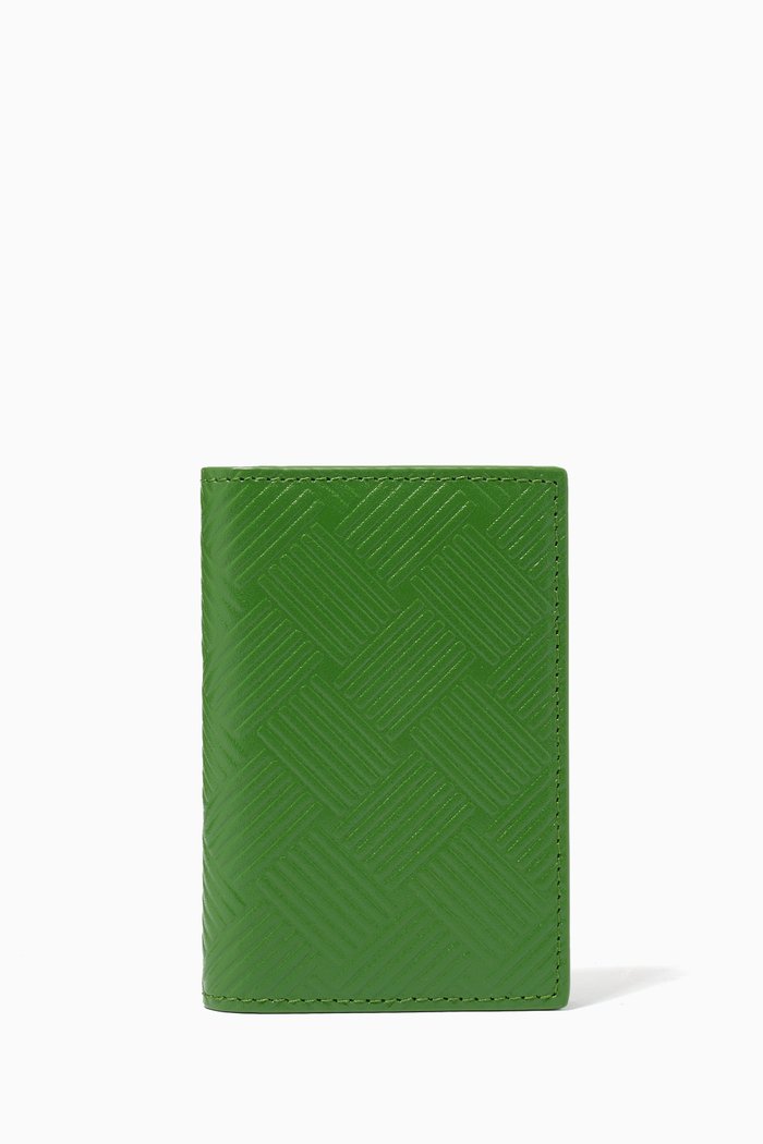 Bi-fold Card Case in Intrecciato Debossed Calfskin, Green