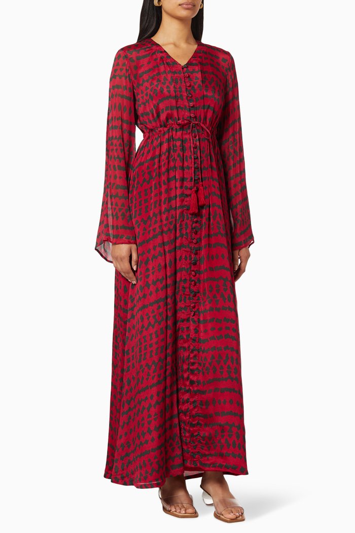 

Abstract Print Cape Kaftan, Red