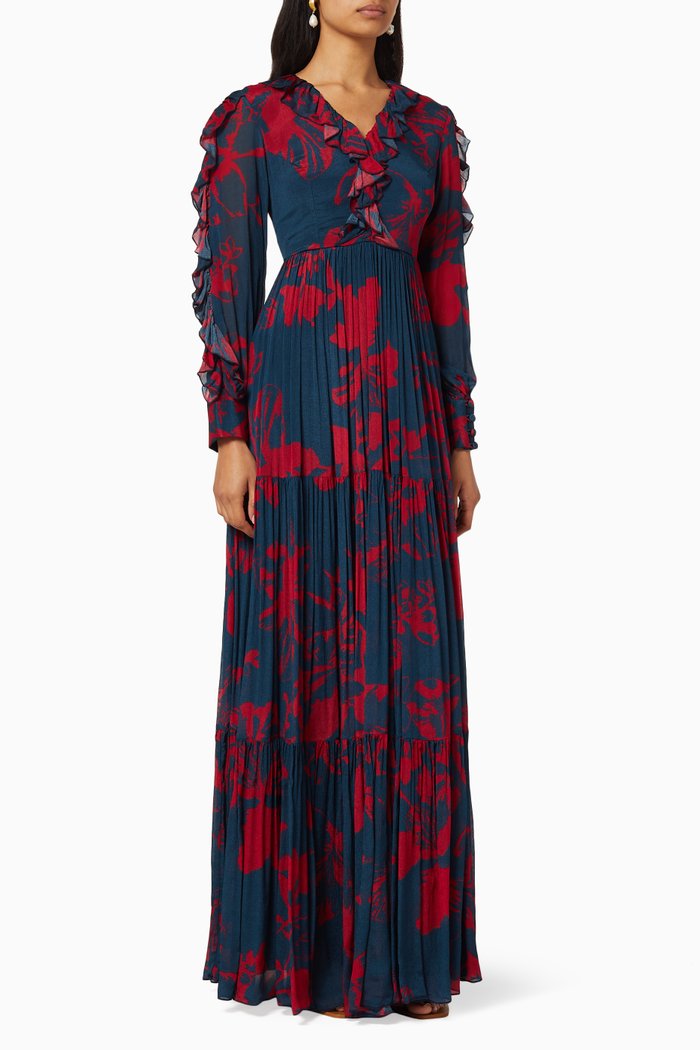 

Floral Tiered Dress, Blue