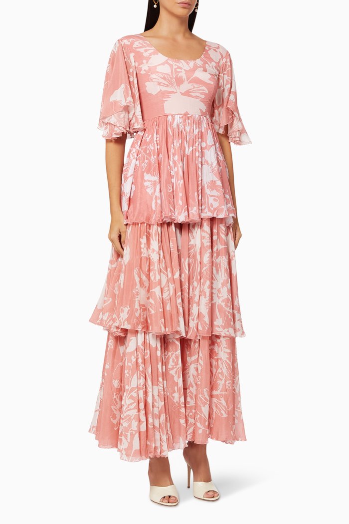 Three Layer Long Dress in Chiffon, Pink