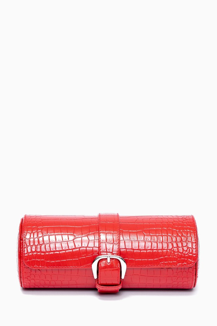 

Brompton Three Watch Roll in Croc-Effect Leather, Red