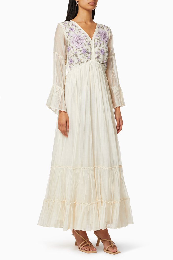 

Denny Floral Embroidered Dress, Neutral