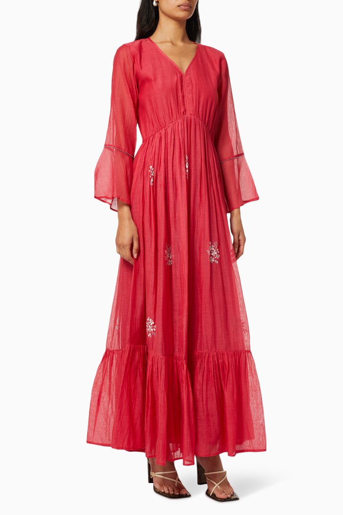 

Senorita Floral Pleated Dress, Red