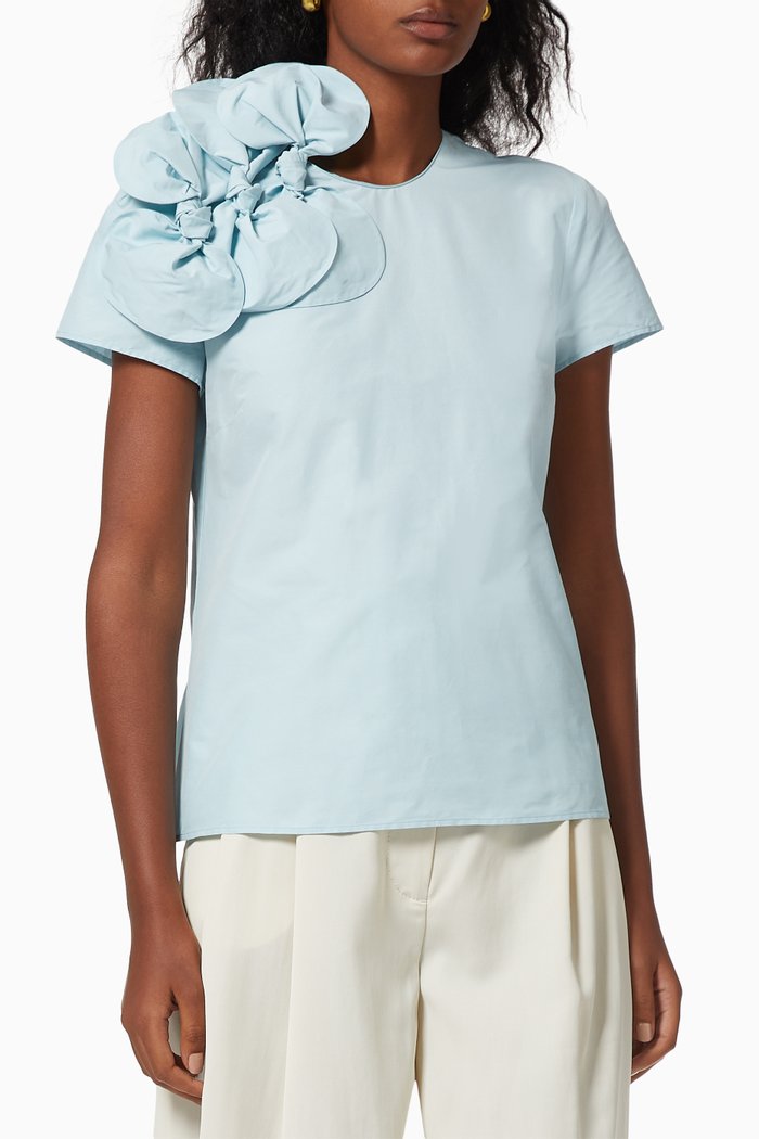 

Shoulder Frill Top in Cotton, Blue