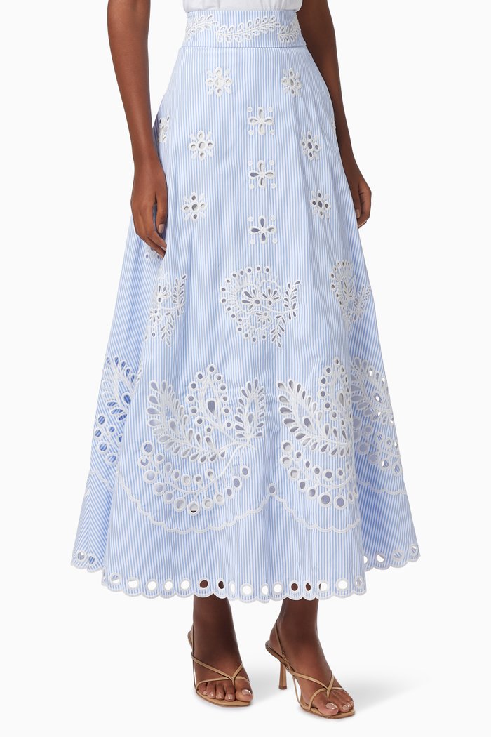 

Pinstripe Skirt in Cotton, Blue
