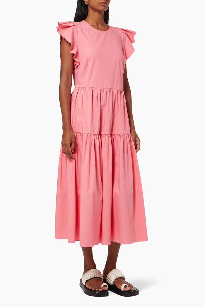 

Frill Tiered Dress in Stretch Poplin, Pink