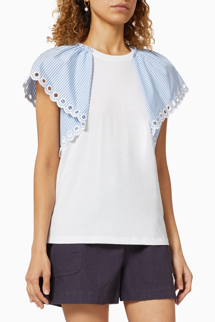 Stripe Frill Top, White