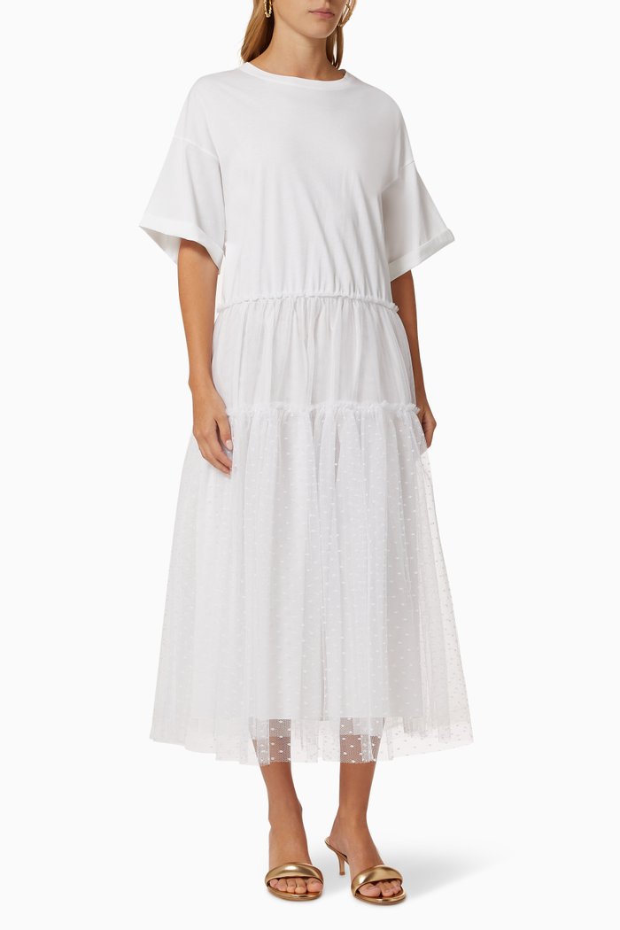 Lace T-shirt Dress in Jersey, White