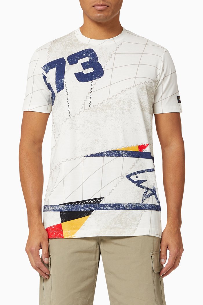 

T-shirt with Sailing Print in Organic Cotton, Multicolour