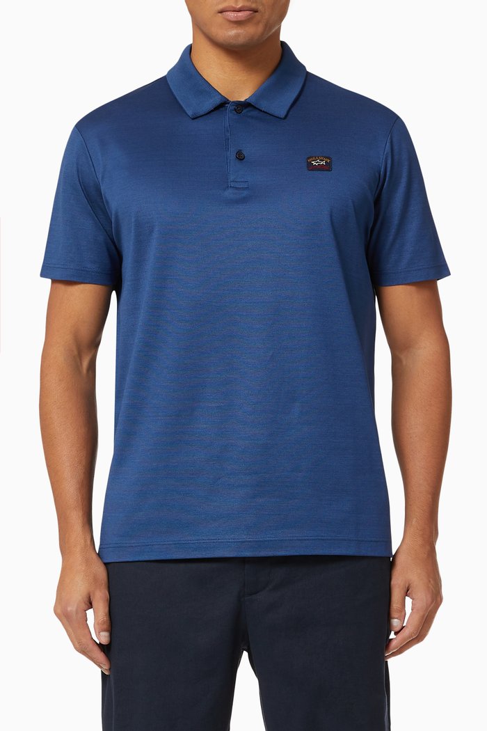 

Polo with Iconic Badge in Organic Cotton Piqué, Blue