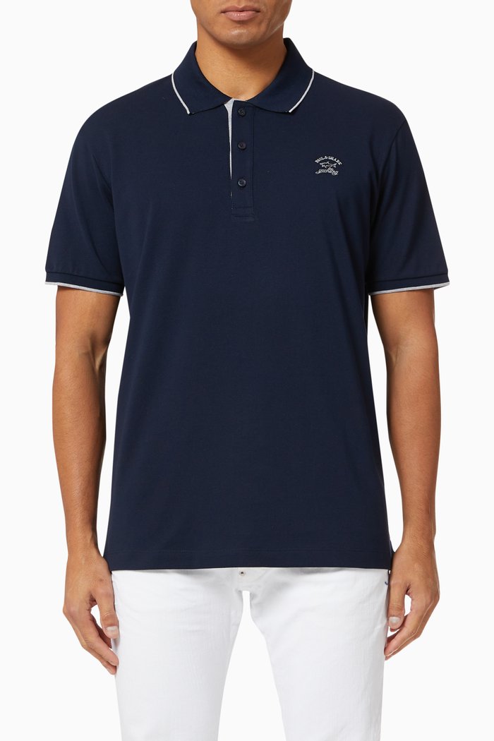 

Polo with Embroidered Paul&Shark Logo in Cotton Piqué, Blue