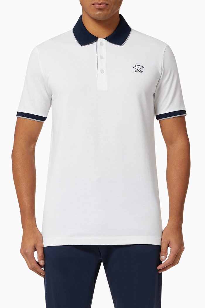 

Polo with Embroidered Paul&Shark Logo in Cotton Piqué, White