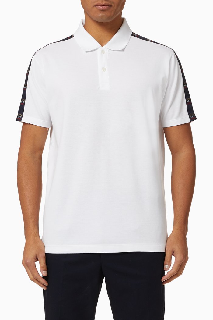 

Polo with Logo Tape in Organic Cotton Piqué, White
