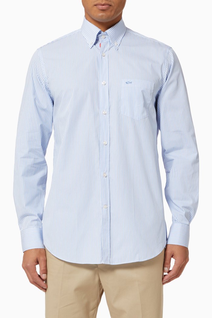 

Striped Cotton Poplin Shirt, Blue