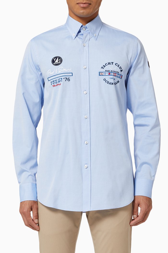

Shirt with Nautical Embroidery in Organic Cotton Oxford, Blue